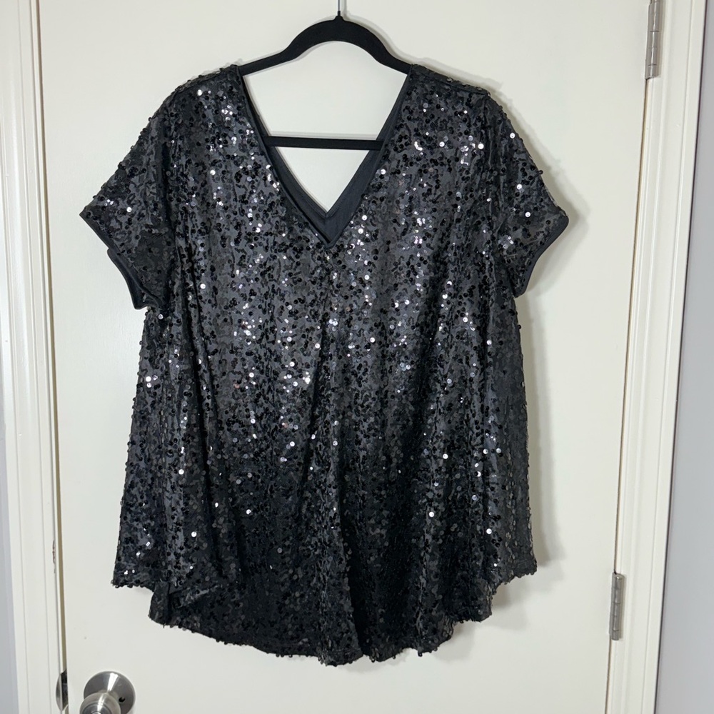 Roaman's Women’s Black Sequins Short Sleeve‎ Blouse Plus Size 20W